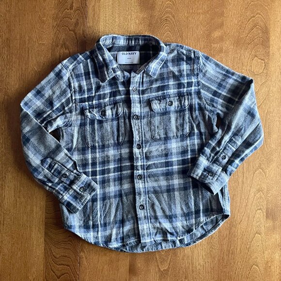 Old Navy gray and blue flannel shirt S 6-7 - Picture 1 of 8